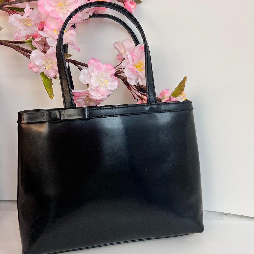 Anya Hindmarch black smooth leather top handle bag
